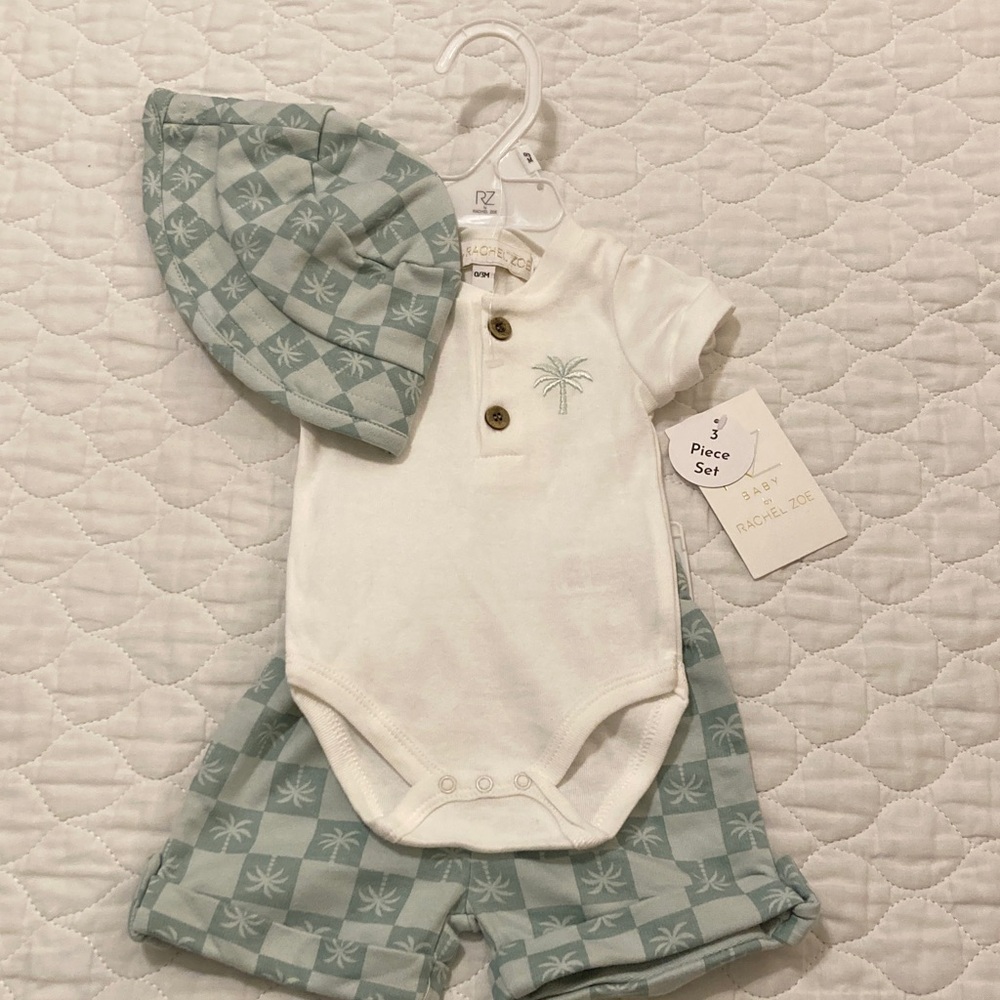 Rachel Zoe White and Green Palm Tree Baby Set